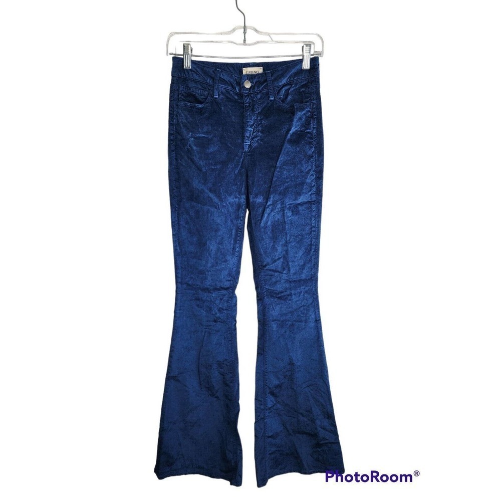 L'agence Sophie High Rise Flare Royal Blue Velvet Women's Pants Size 25 NWT